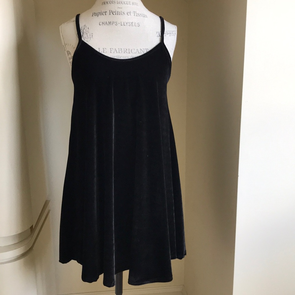 Black stretch velvet A-line sundress. One size
